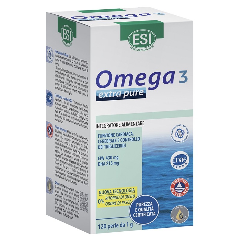 ESI Omega 3 Extra Pure Integratore naturale con Omega 3 e Vitamina E 120 PERLE