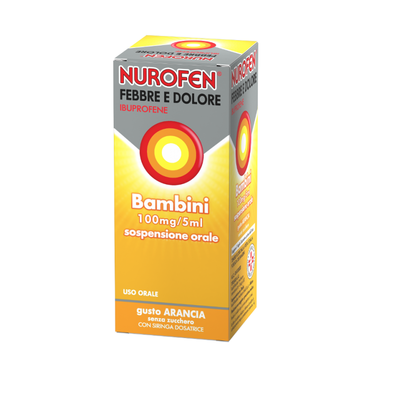 Nurofen Febbre e Dolore Bambini - Sospensione orale - Gusto arancia - Senza zucchero - 100 mg/5 ml di Ibuprofene - 150 ml