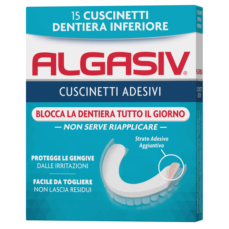 Algasiv - Adesivo per protesi dentaria inferiore - 15 cuscinetti