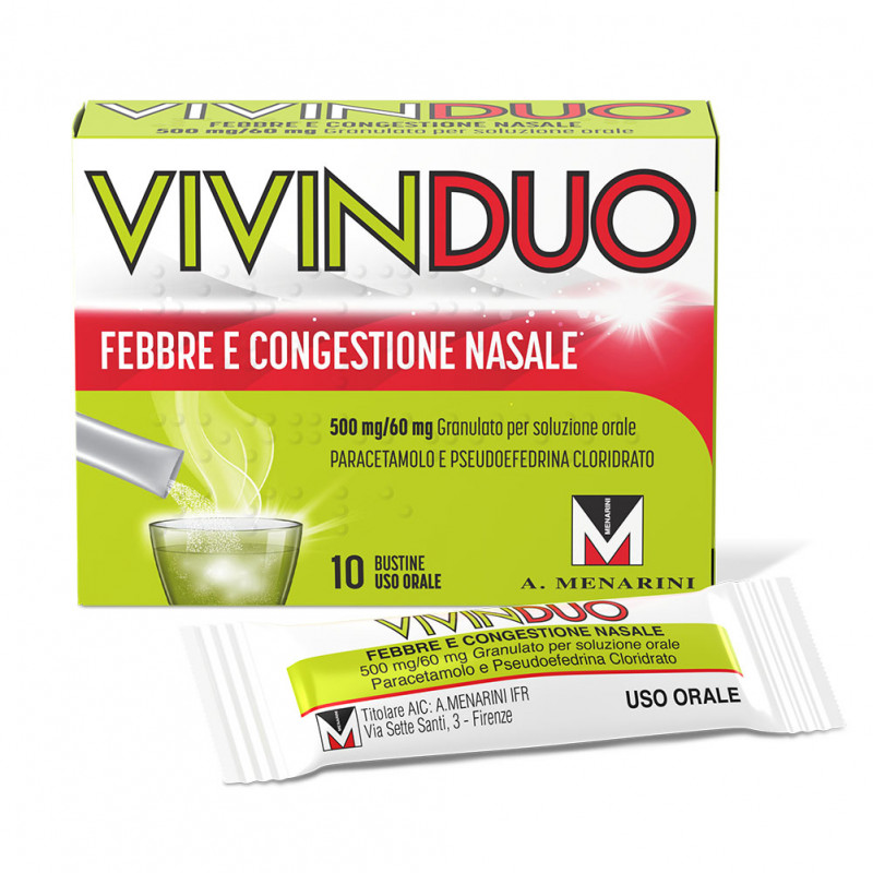 VivinDuo Febbre e Congestione Nasale 500 mg/60 mg 10 Bustine