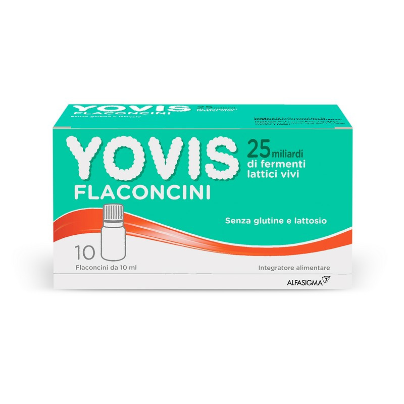 Yovis Flaconcini, Probiotici per il Benessere Intestinale, 25 Miliardi di Fermenti Lattici Vivi, Senza Glutine e Lattosio, 10 Flaconcini da 10ml