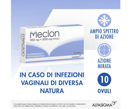 Meclon 100mg+500mg contro le infezioni vaginali 10 Ovuli