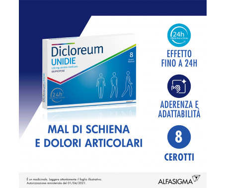 Dicloreum Unidie Cerotti Antinfiammatori per Dolore 8 Cerotti 136mg 