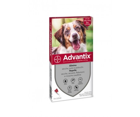 ADVANTIX SPOT ON 4 pipette 2.5 ml da PER CANI oltre i 10 Kg fino ai 25 Kg 10-25