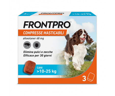 FRONTPRO x3 Compresse Masticabili Antiparassitario Per Cani (10-25Kg) Contro Pulci e Zecche