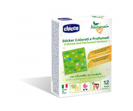 Chicco Natural Sticker Colorati e Profumati Alla Citronella Ed Eucalipto Antizanzare Bambini 12 Pezzi