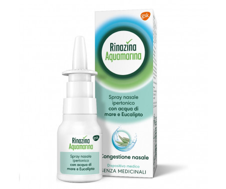 Rinazina Aquamarina Spray Nasale Ipertonico Decongestionante Raffreddore Acqua Mare Eucalipto 20 ml