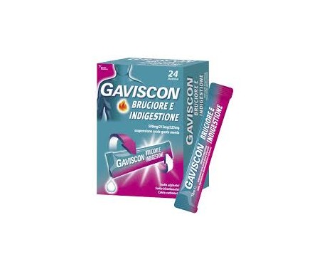 GAVISCON BRUCIORE&INDIGESTIONE 24 BUSTINE 10ML contro sintomi del reflusso gastroesofageo, indigestione, bruciore e acidità di stomaco 