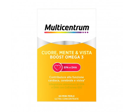 Multicentrum Cuore Mente Vista Boost Omega 3 Integratore Alimentare EPA e DHA Coenzima Q10 60 perle